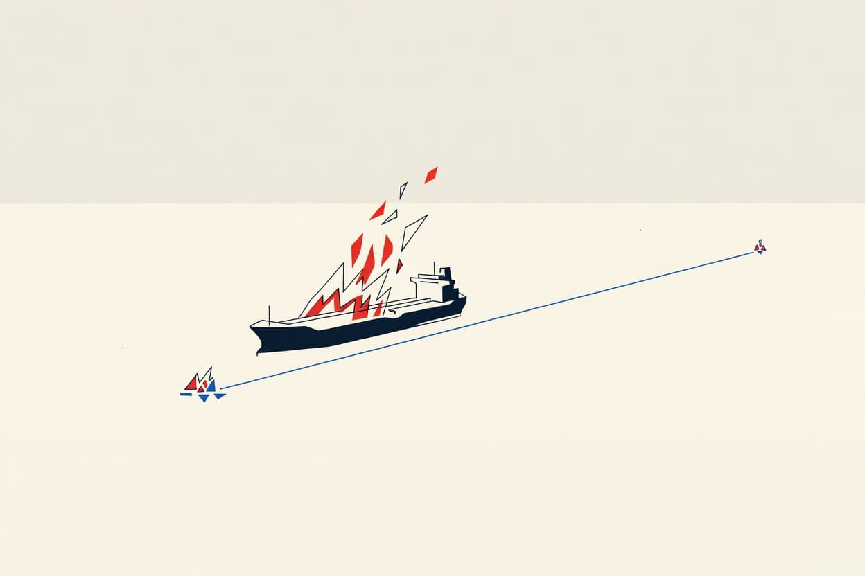ნავთობტანკერი ზღვაში ცეცხლის ალში.